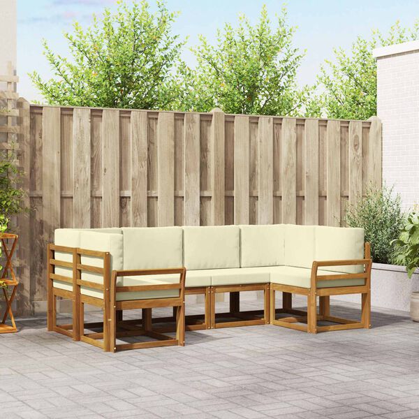 vidaXL Zunanja garnitura za sedenje z blazino 6 pcs Naravna in smetana