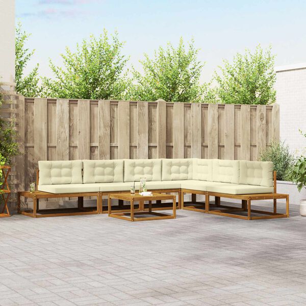 vidaXL Zunanja garnitura za sedenje 7 Kos Naravna in smetana
