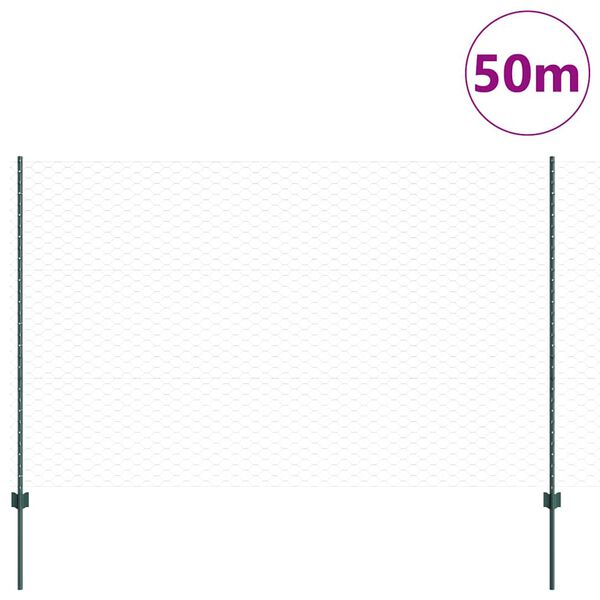 vidaXL Ograja s stebrom Zelena 1,5 x 50 m Jeklo in PVC