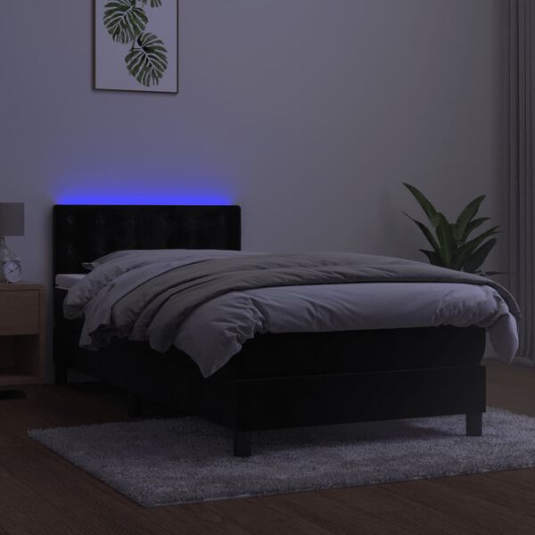 vidaXL Box spring postelja z vzmetnico LED črna 80x200 cm žamet