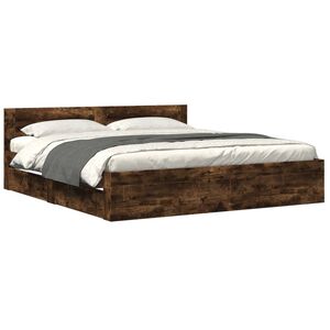 vidaXL Posteljni okvir z vzglavjem dimljen hrast 200x200 cm inž. les