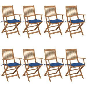 vidaXL Zložljivi vrtni stoli 8 kosov z blazinami trden akacijev les