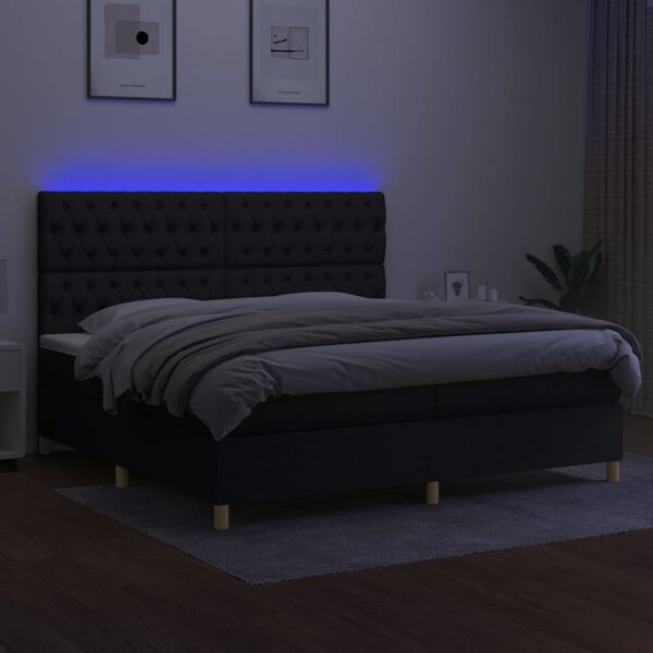vidaXL Box spring postelja z vzmetnico LED črna 200x200 cm blago