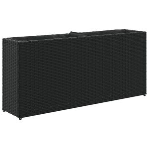 vidaXL Cvetlično korito z 2 loncema črno 90x20x40 cm poli ratan