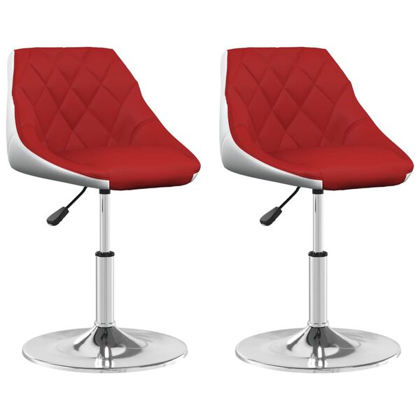 vidaXL Vrtljivi jedilni stoli 2 kosa vinsko rdeče in belo umetno usnje