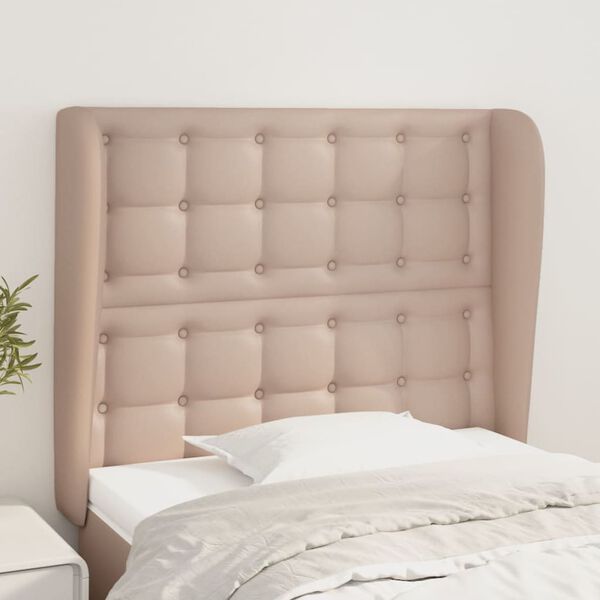 vidaXL Vzglavje z u&scaron;esi kapučino 93x23x118/128 cm umetno usnje