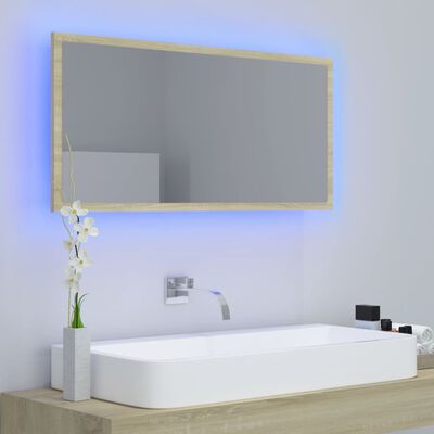 vidaXL LED kopalniško ogledalo sonoma hrast 90x8,5x37 cm akril