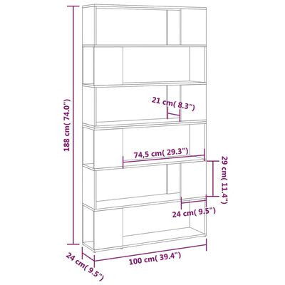 vidaXL Knjižna omara za razdelitev prostora sijaj bela 100x24x188 cm