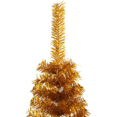 vidaXL Umetna polovična novoletna jelka s stojalom zlata 180 cm PET
