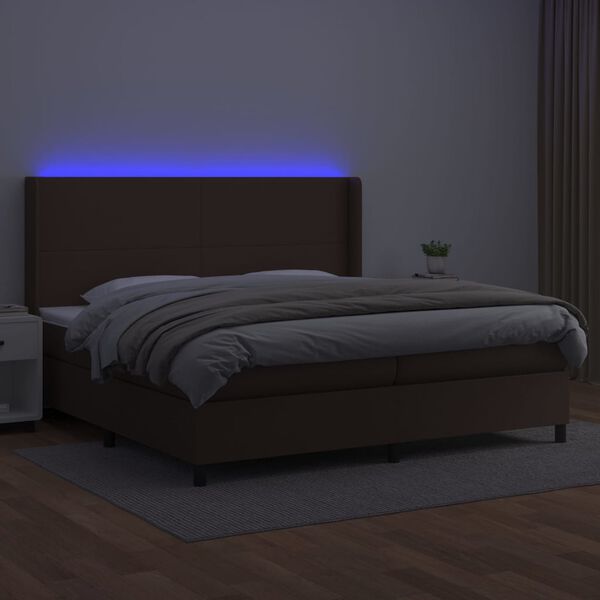 vidaXL Box spring postelja vzmetnico LED rjava 200x200 cm umetno usnje