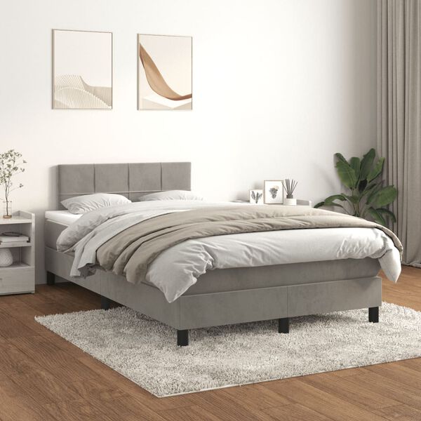 vidaXL Box spring postelja z vzmetnico svetlo siva 120x190 cm žamet