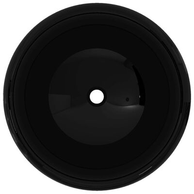 vidaXL Umivalnik iz keramike okrogel črn 40x15 cm