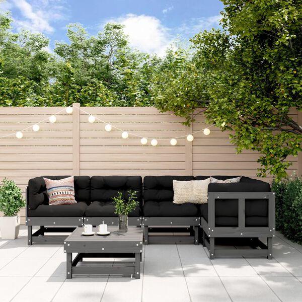 vidaXL Vrtna sedežna garnitura 6-delna siva trdna borovina