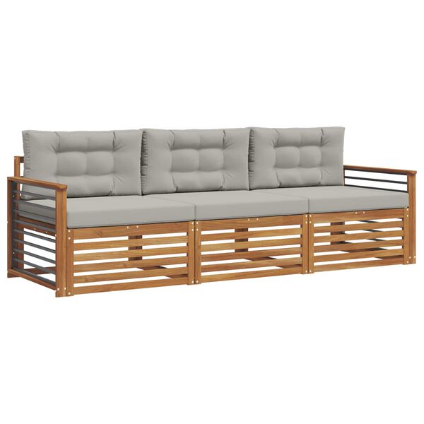 vidaXL Zunanja garnitura za sedenje 3 pcs Naravna in svetlo siva