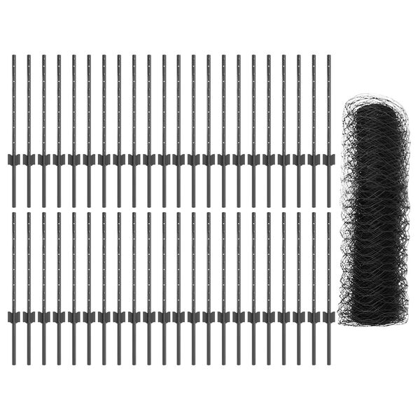 vidaXL Ograja s stebrom Siva 0,5 x 100 m Jeklo in PVC