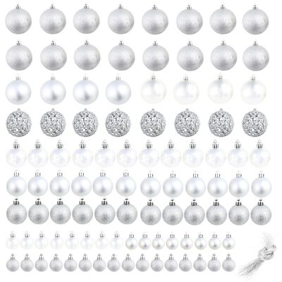 vidaXL Božično novoletne kroglice 100-delni komplet 3/4/6 cm srebrne