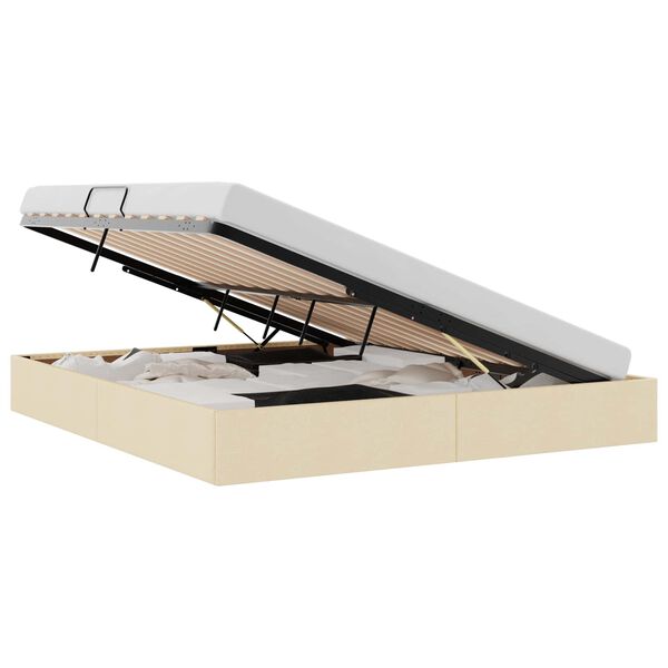vidaXL Postelja s shranjevanjem z vzglavjem Krema 180 x 200 cm blago