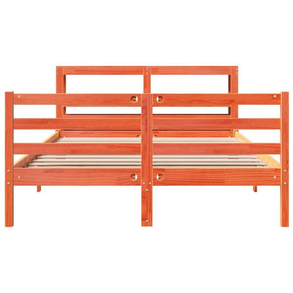 vidaXL Posteljni okvir brez vzmetnice vo&scaron;čeno rjav 135x190 cm borovina