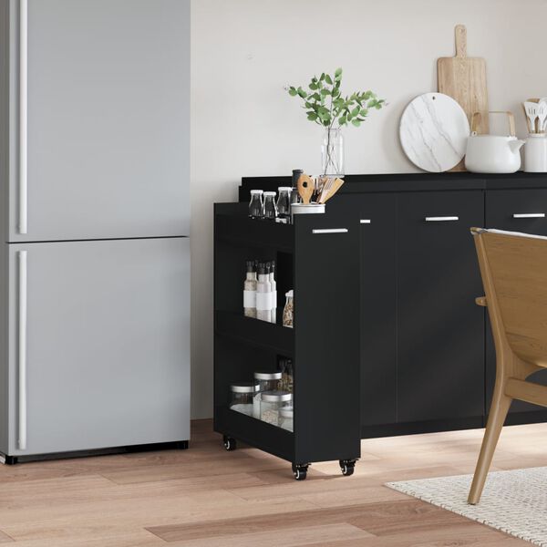 vidaXL Omarica s kolesi črna 60x22x79 cm inženirski les