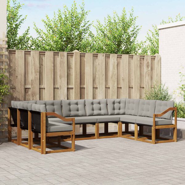 vidaXL Zunanja garnitura za sedenje 9 pcs Naravna in svetlo siva