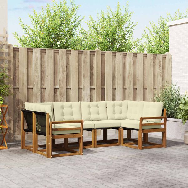 vidaXL Zunanja garnitura za sedenje z blazino 6 pcs Naravna in smetana