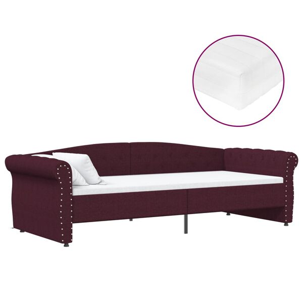 vidaXL Dnevna postelja z vzmetnico USB vijolično blago 90x200 cm
