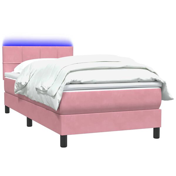 vidaXL Box spring postelja z vzmetnico LED Pink 100x220 cm Velvet