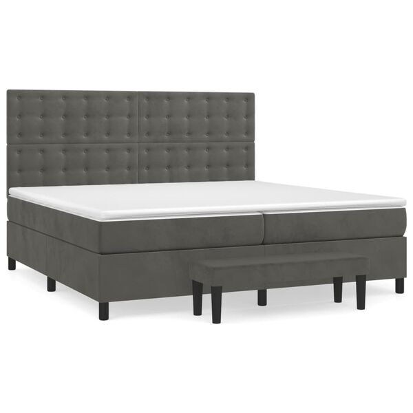 vidaXL Box spring postelja z vzmetnico temno siva 200x200 cm žamet