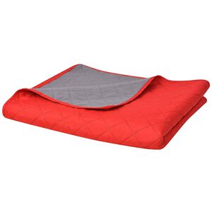 vidaXL Dvo-stransko Pre&scaron;ito Posteljno Pregrinjalo Rdeče/Sivo 170x210cm