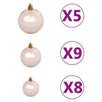 vidaXL Komplet božičnih bučk s konico 150 LED lučk rožnato zlate