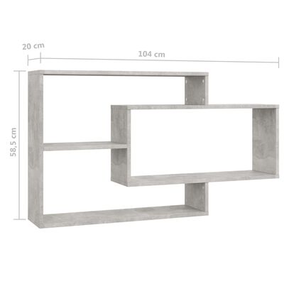 vidaXL Stenske police betonsko sive 104x20x58,5 cm iverna plošča
