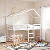 vidaXL Posteljni okvir z lestvijo in streho bel 90x190 cm borovina