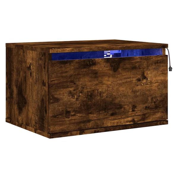 vidaXL Nočna stenska omarica z LED lučkami dimljen hrast