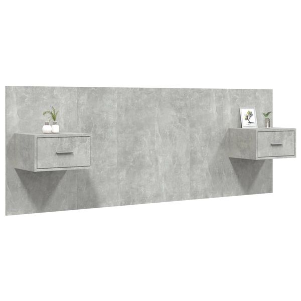 vidaXL Posteljno vzglavje z omaricami betonsko siv konstruiran les