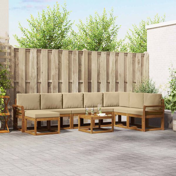 vidaXL Zunanja garnitura za sedenje z blazino 9 pcs Naravna in bež