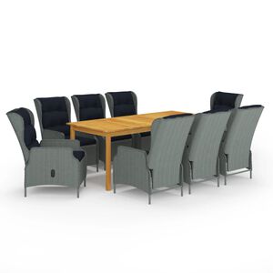 vidaXL Vrtna jedilna garnitura 9-delna svetlo siva