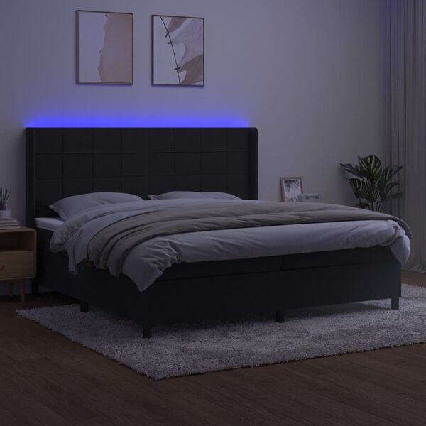 vidaXL Box spring postelja z vzmetnico LED črna 200x200 cm žamet