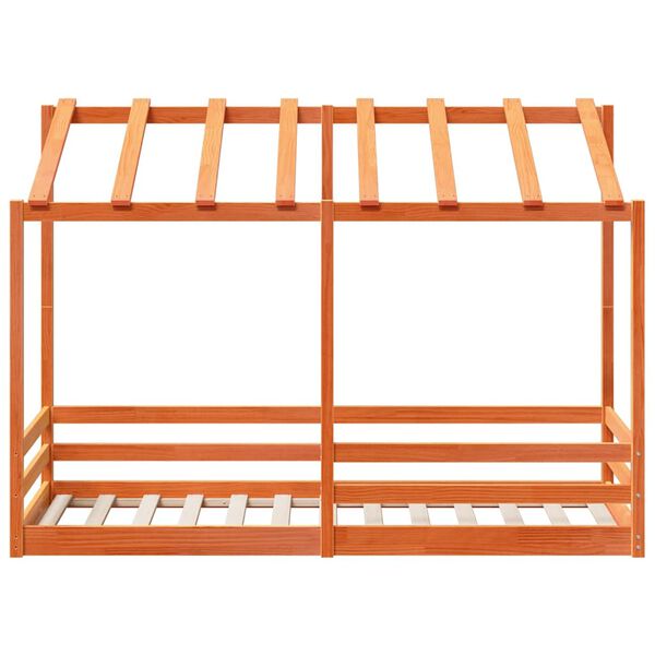 vidaXL Otro&scaron;ka postelja s streho vo&scaron;čeno rjava 75x190 cm borovina