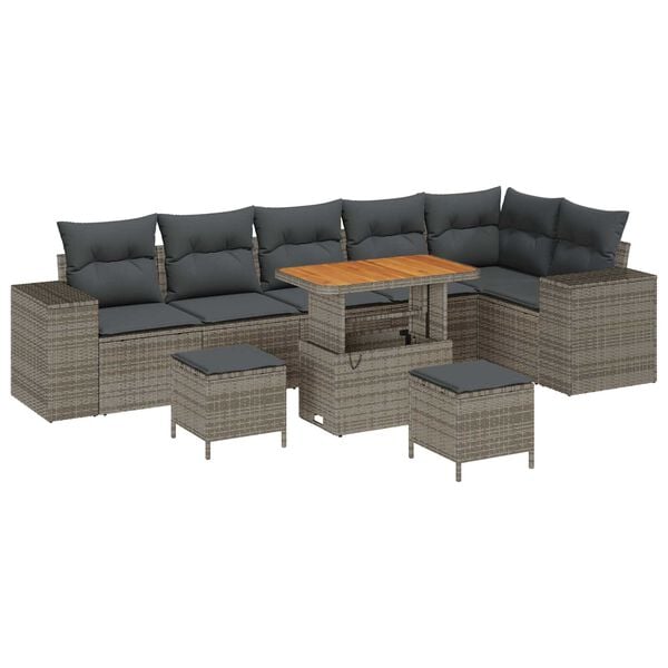 vidaXL Vrtna sedežna garnitura z blazino s shranjevanjem 9 pcs Siva