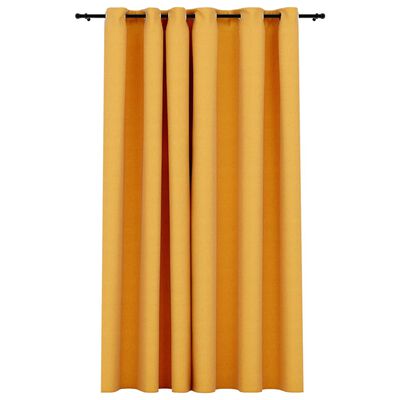 vidaXL Zatemnitvena zavesa z obročki videz platna rumena 290x245 cm