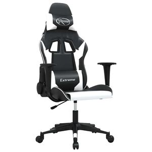 vidaXL Masažni gaming stol črno in belo umetno usnje