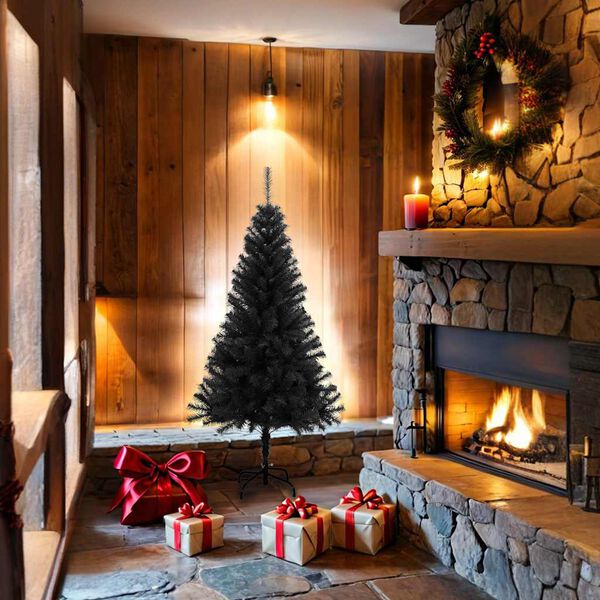 vidaXL Umetna novoletna jelka s stojalom črna 150 cm PVC