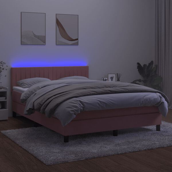 vidaXL Box spring postelja z vzmetnico LED roza 80x200 cm žamet