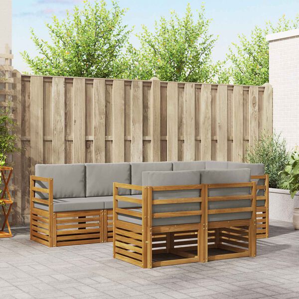 vidaXL Kotna sedežna garnitura z blazino 7 pcs Naravna in svetlo siva