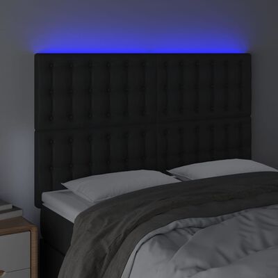vidaXL LED posteljno vzglavje črno 144x5x118/128 cm umetno usnje