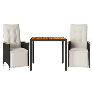 vidaXL Vrtna bistro garnitura 3-delna z blazinami črn poli ratan