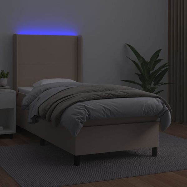 vidaXL Box spring postelja z vzmetnico LED kapučino 90x190 cm