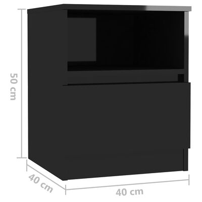 vidaXL Nočna omarica 2 kosa visok sijaj črna 40x40x50 cm iverna pl.