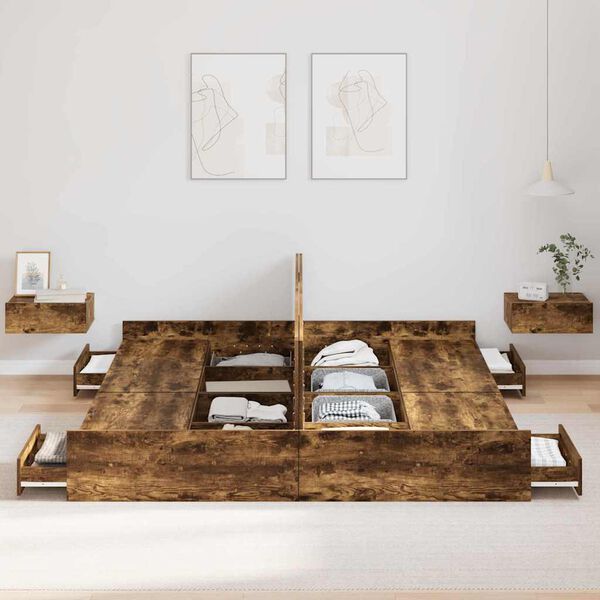 vidaXL Postelja z dodatnim prostorom za shranjevanje Dimljeni oreh