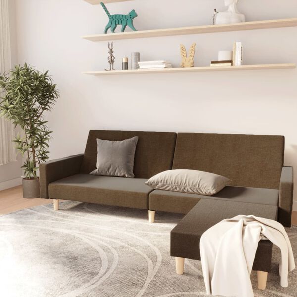 vidaXL Kavč dvosed z leži&scaron;čem in stolčkom rjavo blago